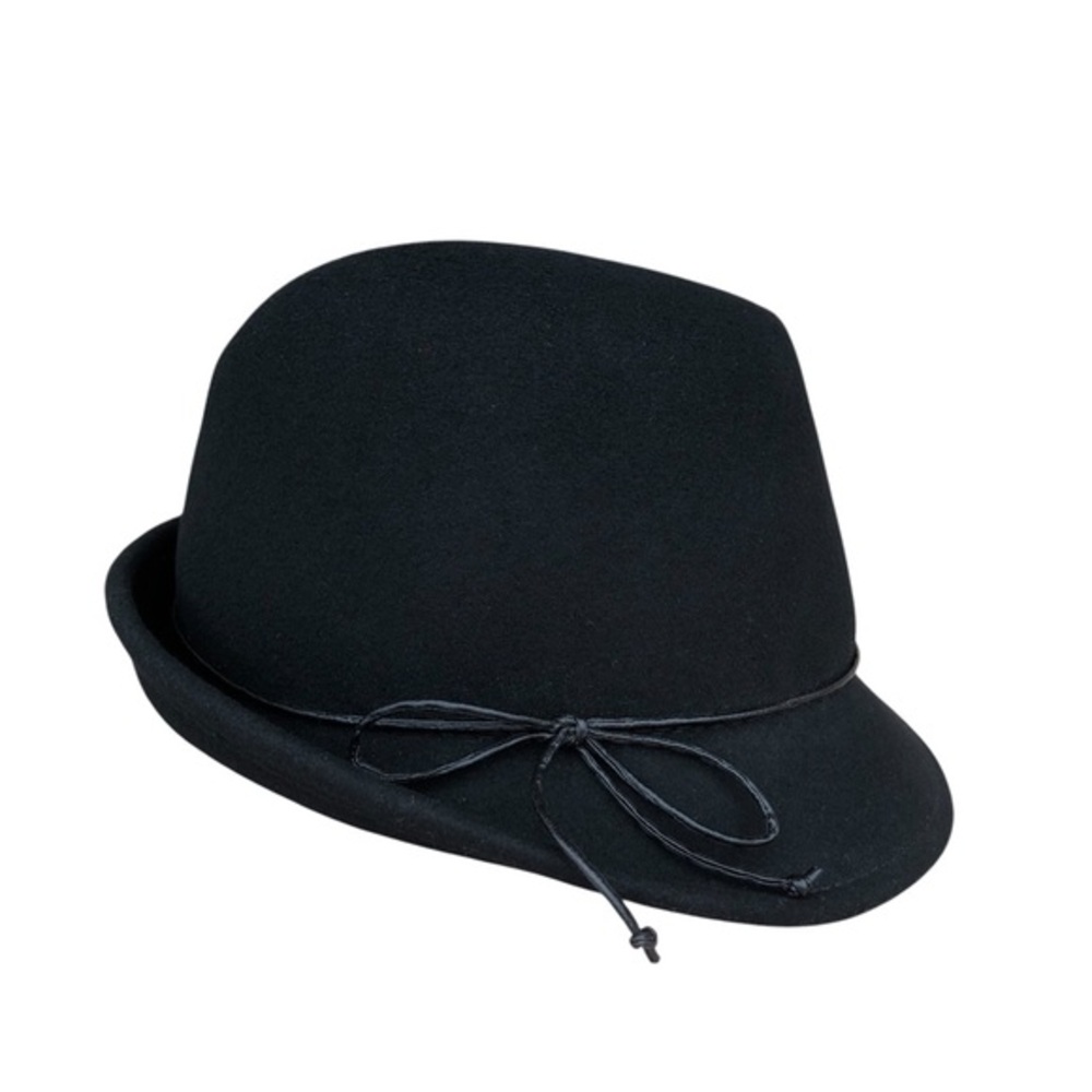 Scala Collezione Women's Black Wool Felt Cloche Fedora Hat with Bow One Size